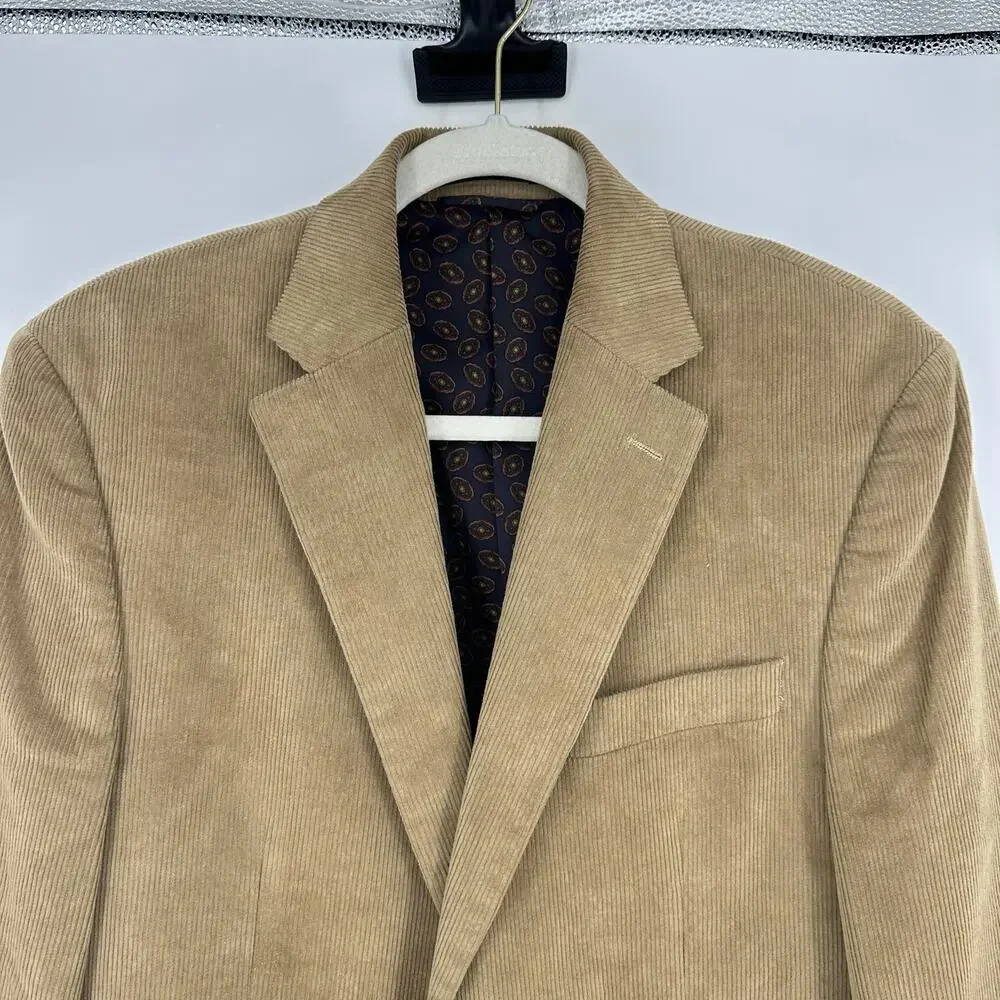 CHAPS Men’s 38R Corduroy Blazer Tan Brown Elbow Patches Professor Sport Coat